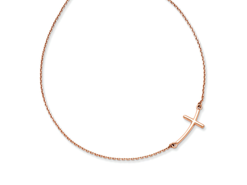 FJC Finejewelers 14k Rose Gold Large Sideways Curved Cross Necklace