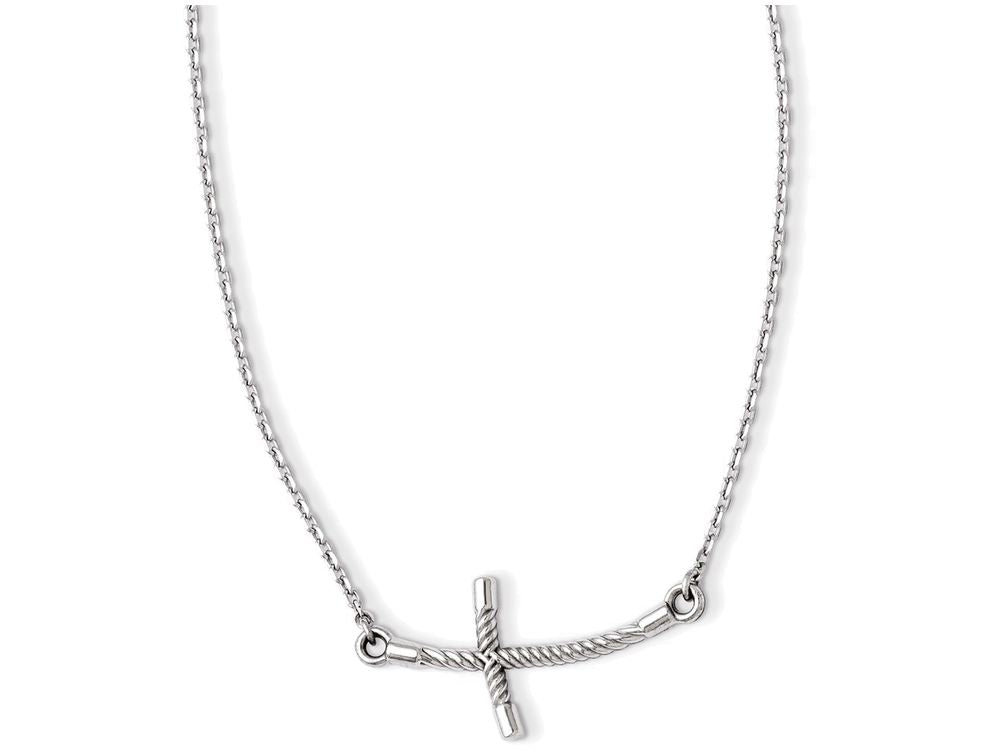 FJC Finejewelers 14k White Gold Large Sideways Curved Twist Cross Necklace