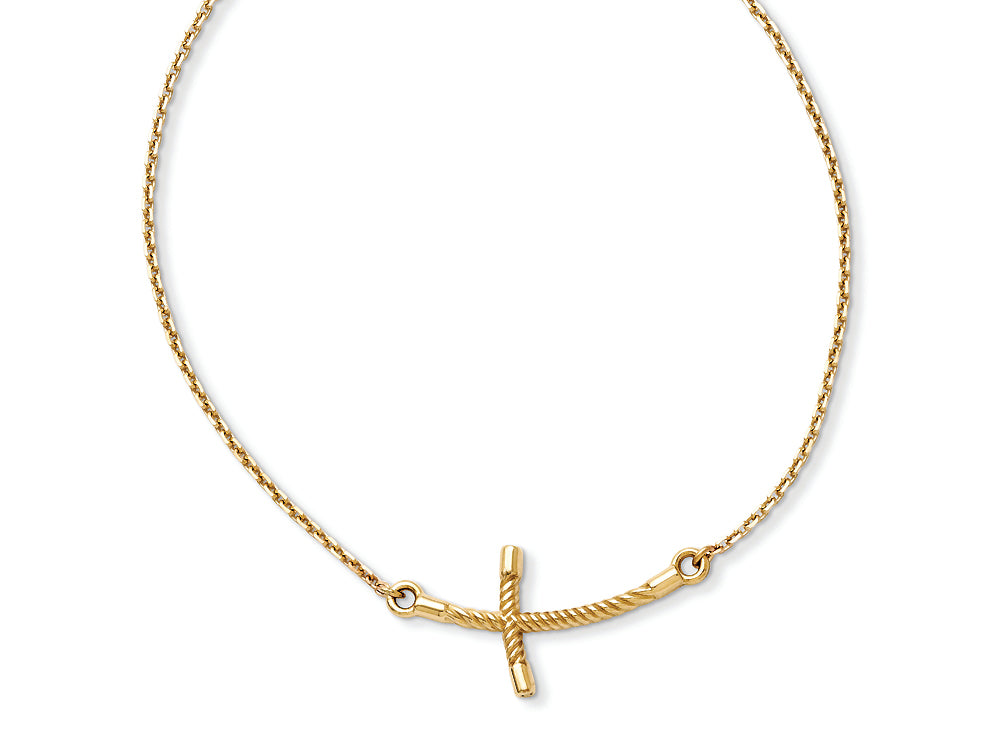 FJC Finejewelers 14k Yellow Gold Large Sideways Curved Twist Cross Necklace