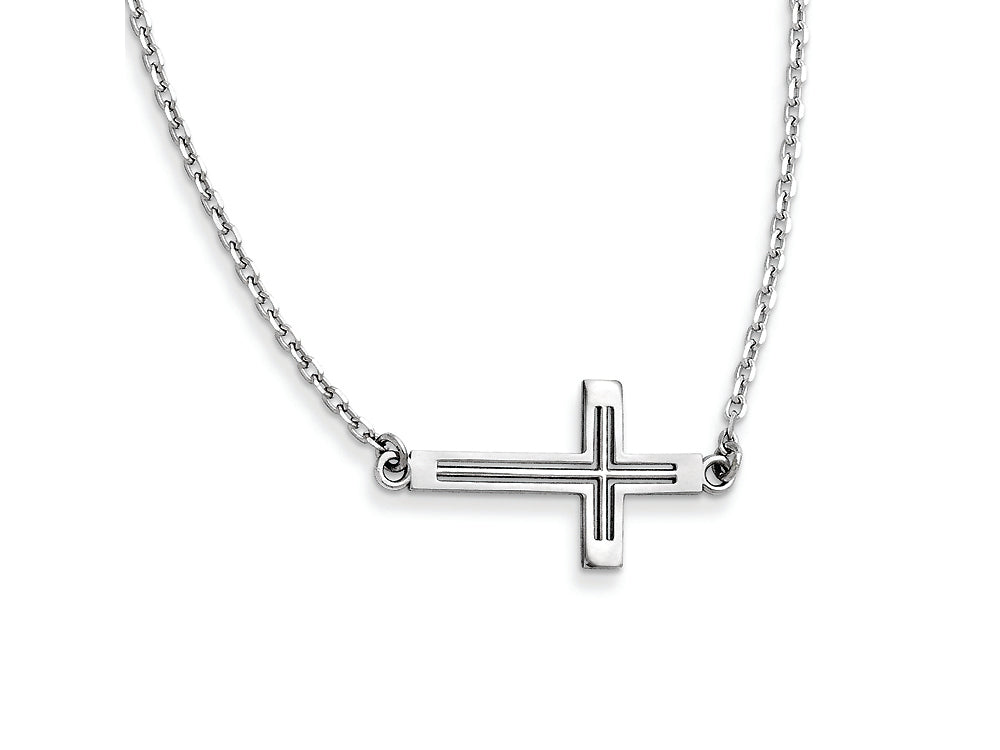 FJC Finejewelers 14k White Gold Sideways Cut-out Cross Necklace