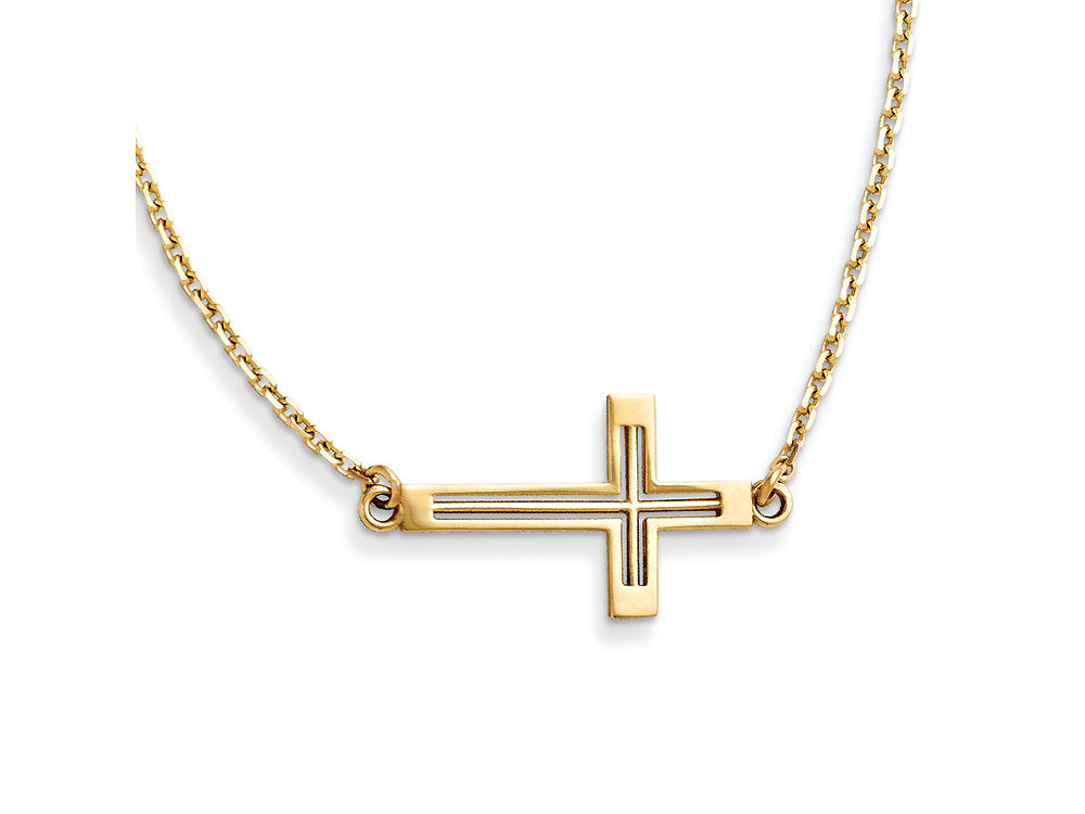 FJC Finejewelers 14k Yellow Gold Sideways Cut-out Cross Necklace