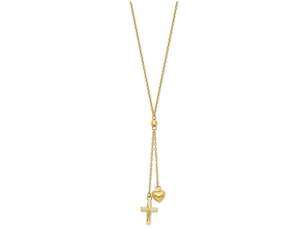 FJC Finejewelers 16 Inch 14k Puffed Heart and bright-cut Cross Graduated Chain W/2 In Ext Necklace