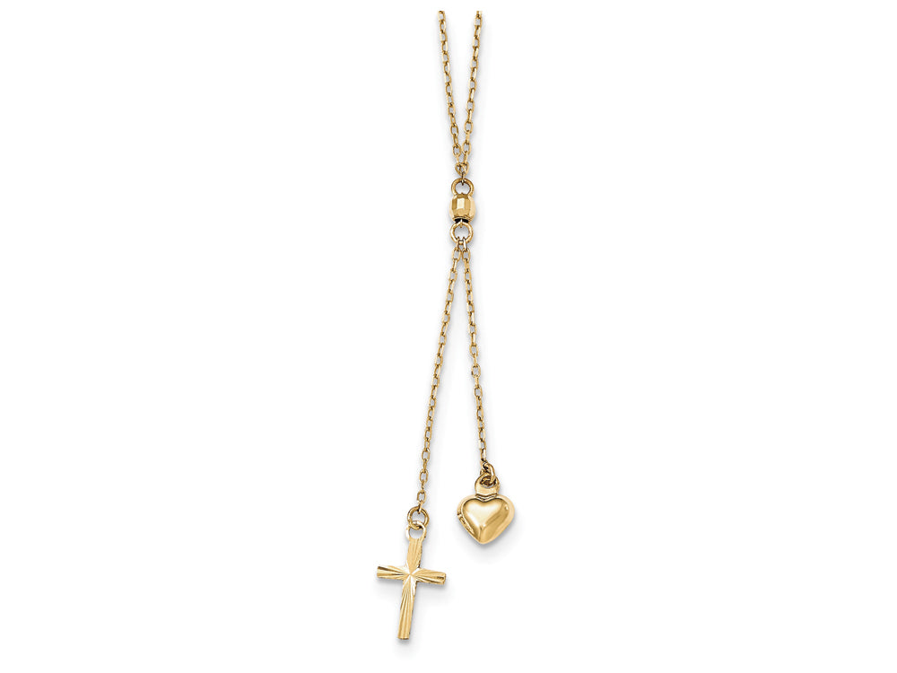 FJC Finejewelers 16 Inch 14k Yellow Gold Puffed Heart and bright-cut Cross Graduated Chain W/2 In Ext Necklace