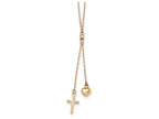 FJC Finejewelers 16 Inch 14k Yellow Gold Puffed Heart and bright-cut Cross Graduated Chain W/2 In Ext Necklace