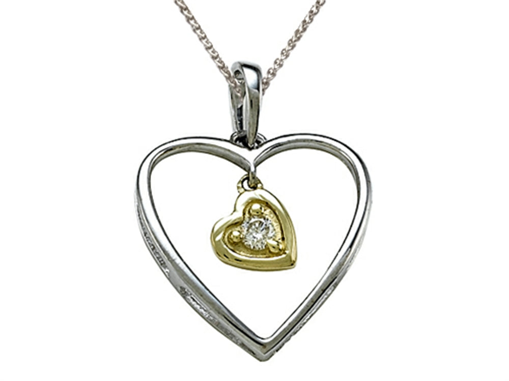 Finejewelers Genuine Heart Shaped Pendant Necklace with a Diamond Heart Dangle