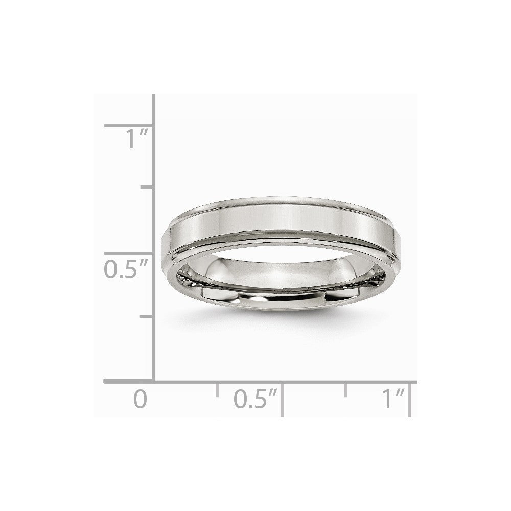Chisel Stainless Steel Ridged-edge 5mm Polished Wedding Band