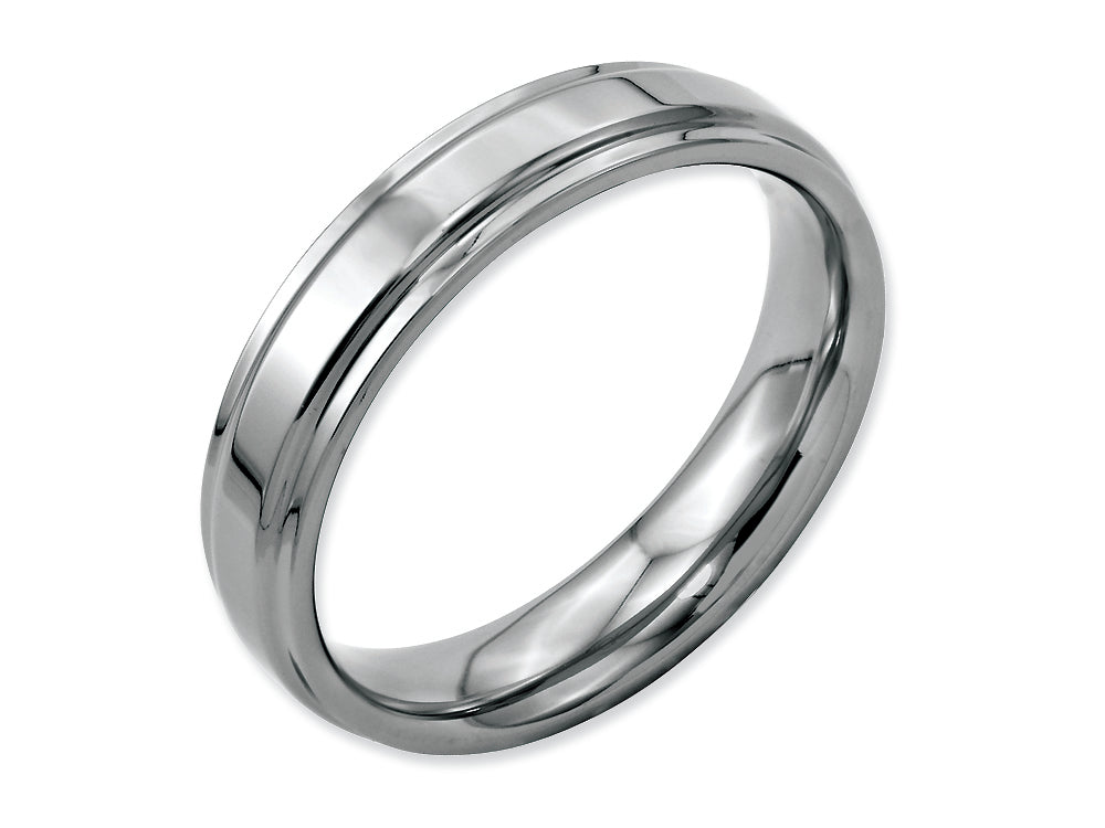 Chisel Stainless Steel Ridged-edge 5mm Polished Wedding Band