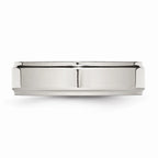 Chisel Stainless Steel Ridged Edge 6mm Polished Wedding Band