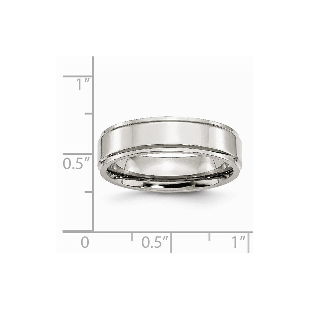 Chisel Stainless Steel Ridged Edge 6mm Polished Wedding Band