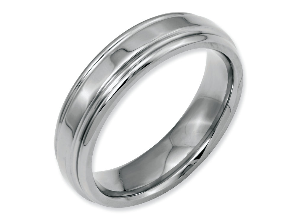 Chisel Stainless Steel Ridged Edge 6mm Polished Wedding Band