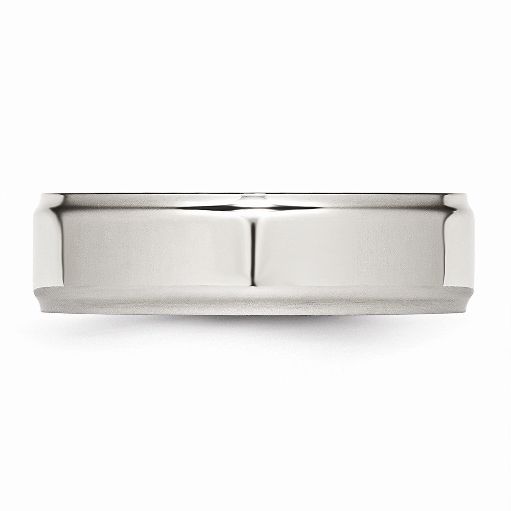 Chisel Stainless Steel Ridged Edge 7mm Polished Wedding Band