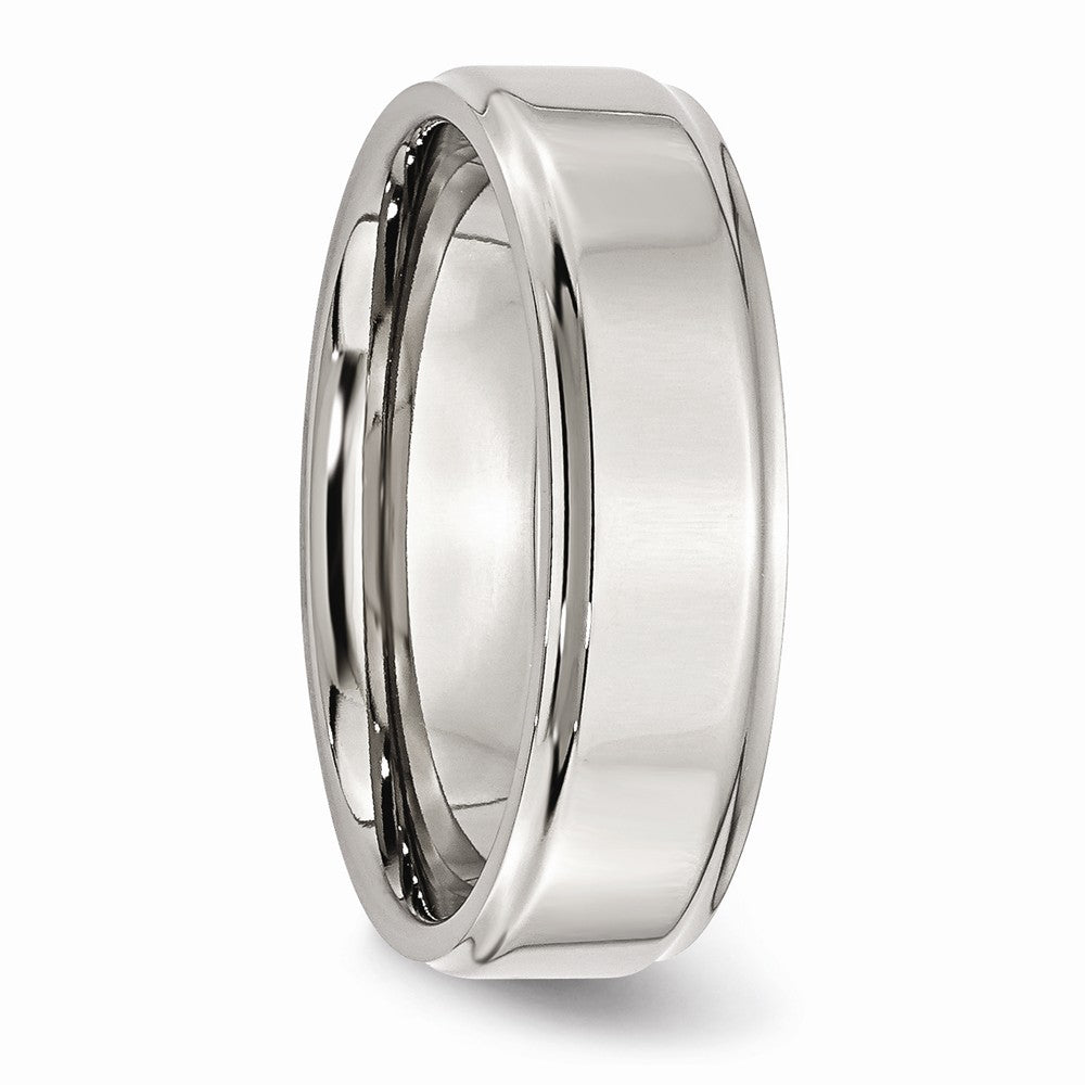Chisel Stainless Steel Ridged Edge 7mm Polished Wedding Band