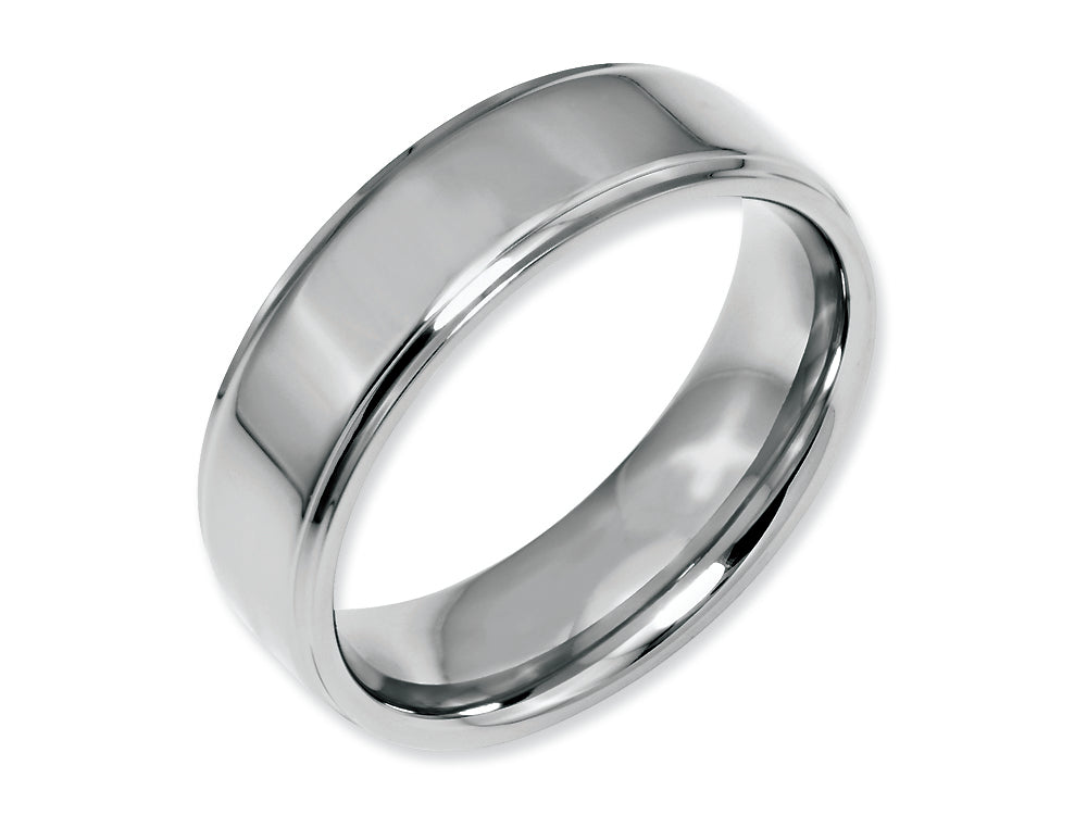 Chisel Stainless Steel Ridged Edge 7mm Polished Wedding Band