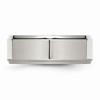 Chisel Stainless Steel Ridged Edge 8mm Polished Wedding Band