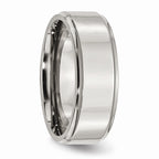 Chisel Stainless Steel Ridged Edge 8mm Polished Wedding Band