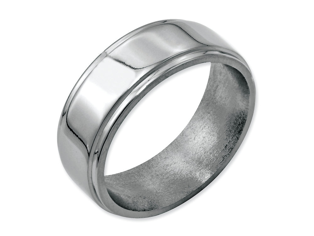 Chisel Stainless Steel Ridged Edge 8mm Polished Wedding Band