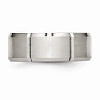 Chisel Stainless Steel Beveled Edge Grooved 8mm Brushed/polished Wedding Band