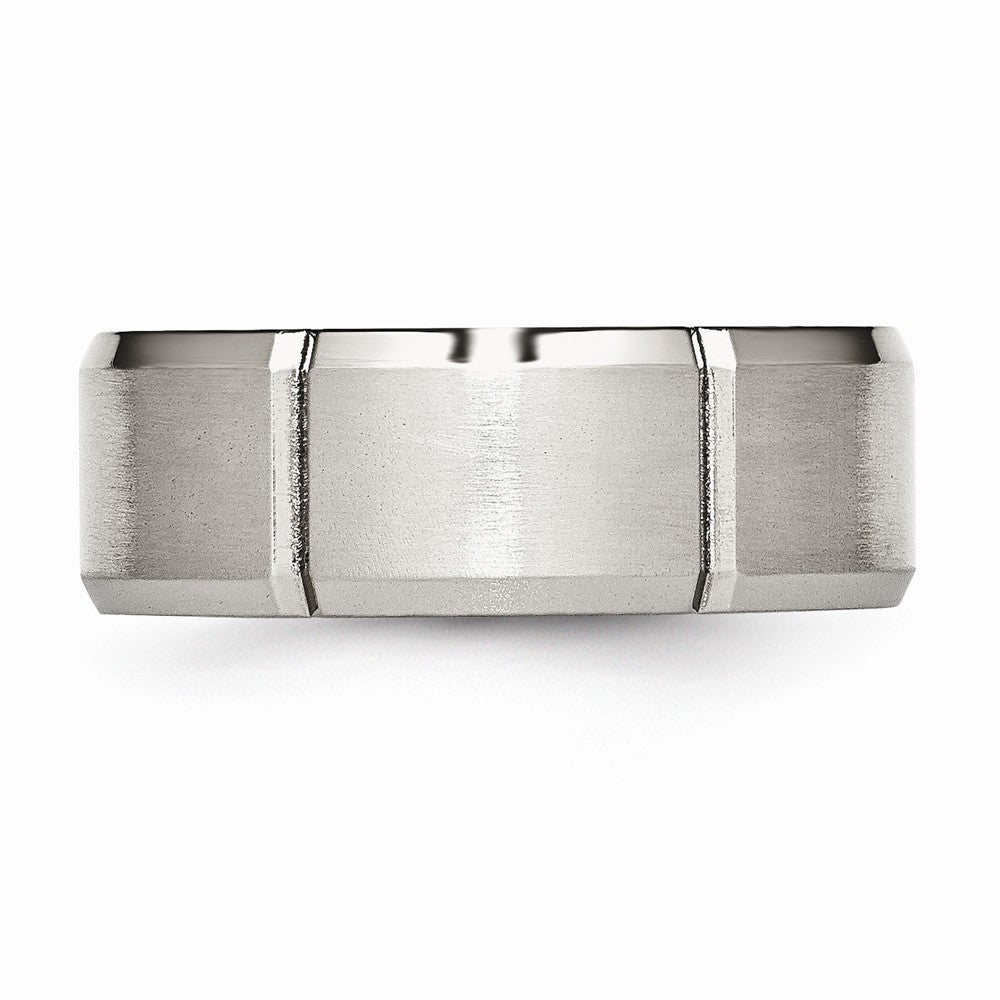 Chisel Stainless Steel Beveled Edge Grooved 8mm Brushed/polished Wedding Band