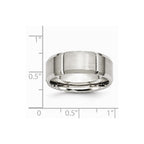 Chisel Stainless Steel Beveled Edge Grooved 8mm Brushed/polished Wedding Band