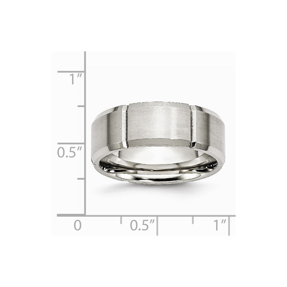 Chisel Stainless Steel Beveled Edge Grooved 8mm Brushed/polished Wedding Band