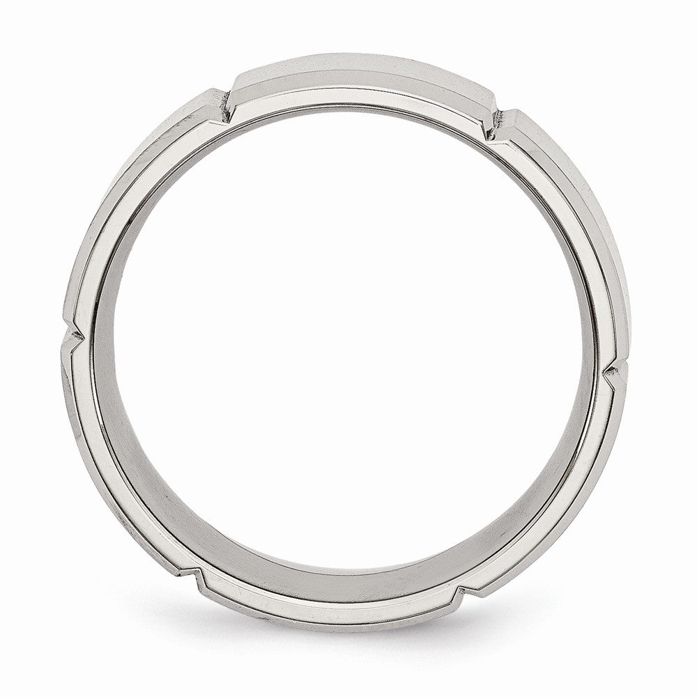 Chisel Stainless Steel Beveled Edge Grooved 8mm Brushed/polished Wedding Band