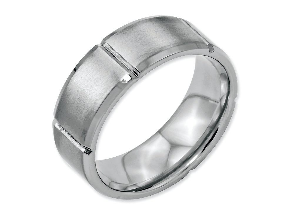Chisel Stainless Steel Beveled Edge Grooved 8mm Brushed/polished Wedding Band