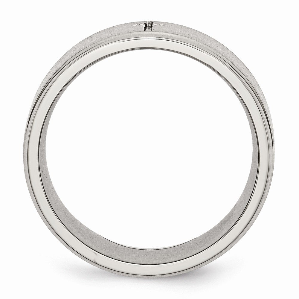 Chisel Stainless Steel Ridged Edge Cross 8mm Brushed And Polished Wedding Band