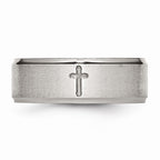 Chisel Stainless Steel Ridged Edge Cross 8mm Brushed And Polished Wedding Band