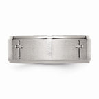 Chisel Stainless Steel Ridged Edge Cross 8mm Brushed And Polished Wedding Band