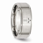 Chisel Stainless Steel Ridged Edge Cross 8mm Brushed And Polished Wedding Band