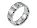 Chisel Stainless Steel Ridged Edge Cross 8mm Brushed And Polished Wedding Band
