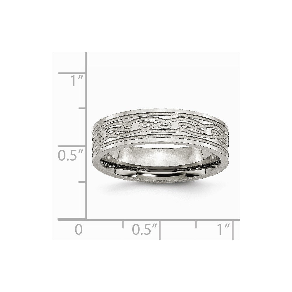 Chisel Stainless Steel Flat Laser Etched Celtic Knot 6mm Polished Wedding Band