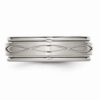Chisel Stainless Steel Polished/brushed Criss-cross Design 7mm Ridged Edge Wedding Band