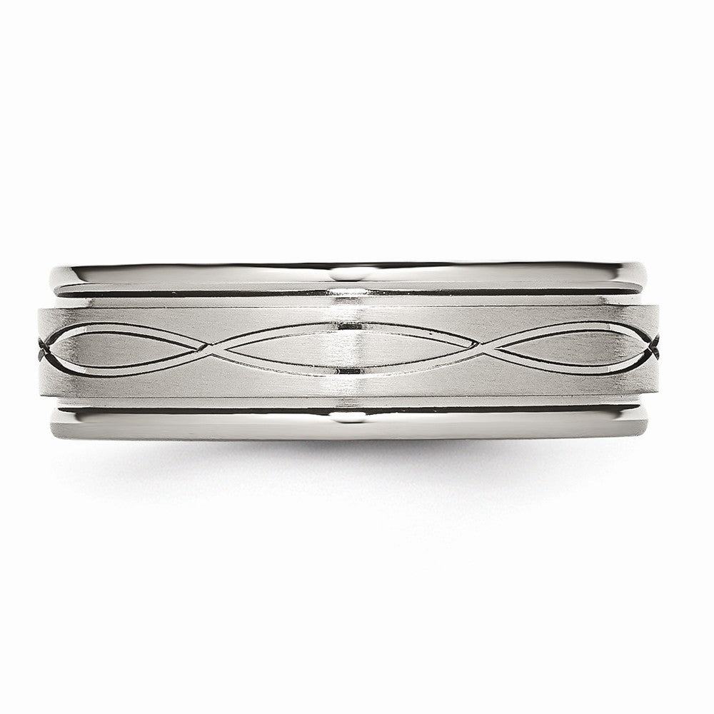 Chisel Stainless Steel Polished/brushed Criss-cross Design 7mm Ridged Edge Wedding Band