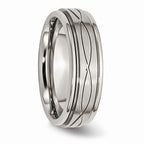 Chisel Stainless Steel Polished/brushed Criss-cross Design 7mm Ridged Edge Wedding Band