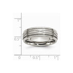 Chisel Stainless Steel Polished/brushed Criss-cross Design 7mm Ridged Edge Wedding Band