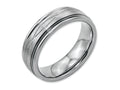 Chisel Stainless Steel Polished/brushed Criss-cross Design 7mm Ridged Edge Wedding Band