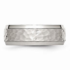 Chisel Stainless Steel Beveled Edge 8mm Hammered And Polished Wedding Band