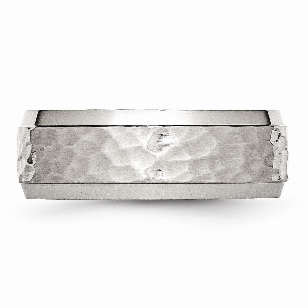 Chisel Stainless Steel Beveled Edge 8mm Hammered And Polished Wedding Band