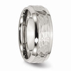 Chisel Stainless Steel Beveled Edge 8mm Hammered And Polished Wedding Band