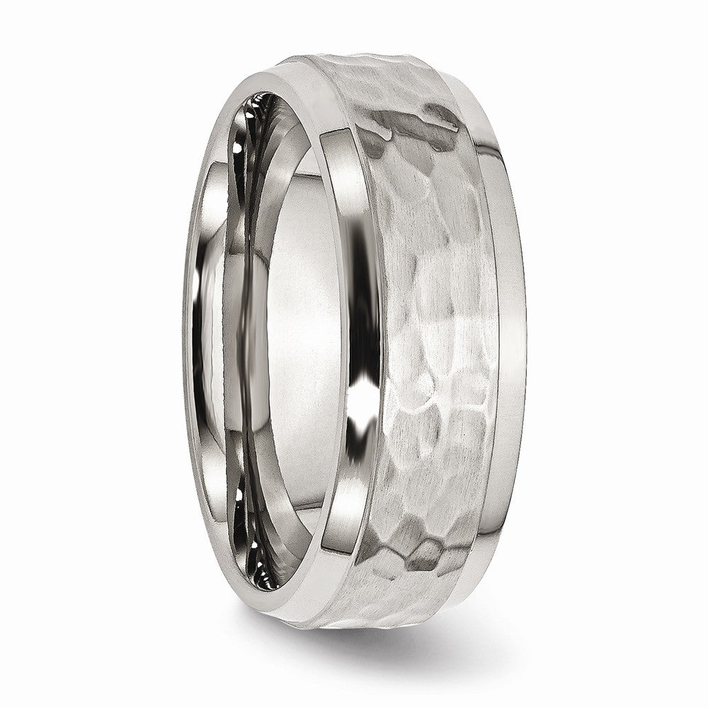 Chisel Stainless Steel Beveled Edge 8mm Hammered And Polished Wedding Band
