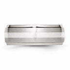 Chisel Stainless Steel Sterling Silver Inlay Ridged Edge Brushed And Polished Wedding Band