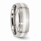 Chisel Stainless Steel Sterling Silver Inlay Ridged Edge Brushed And Polished Wedding Band
