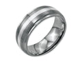 Chisel Stainless Steel Sterling Silver Inlay Ridged Edge Brushed And Polished Wedding Band