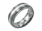 Chisel Stainless Steel Sterling Silver Inlay Ridged Edge Brushed And Polished Wedding Band