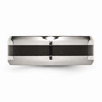 Chisel Stainless Steel Black Enamel 8mm Polished Beveled Edge Wedding Band
