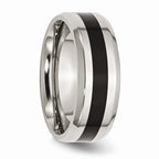 Chisel Stainless Steel Black Enamel 8mm Polished Beveled Edge Wedding Band