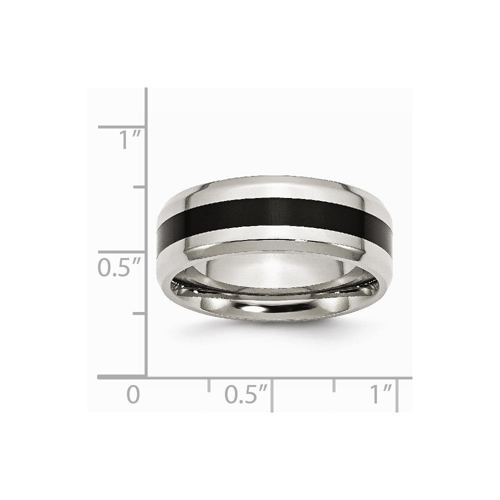 Chisel Stainless Steel Black Enamel 8mm Polished Beveled Edge Wedding Band