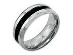 Chisel Stainless Steel Black Enamel 8mm Polished Beveled Edge Wedding Band