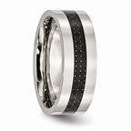 Chisel Stainless Steel Black Carbon Fiber Flat 8mm Polished Wedding Band